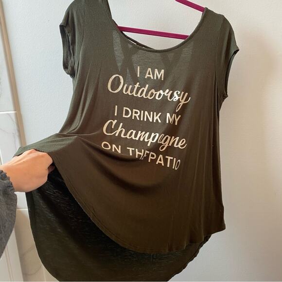 Alya Women's Olive Forest Green Babydoll Graphic Tunic Criss Cross Back Size S - Picture 3 of 8